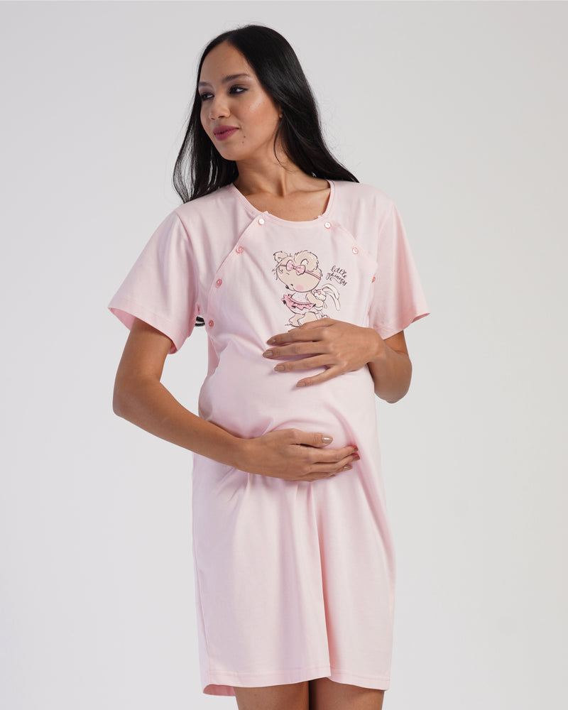 Maternity robe 100%cotton - pink