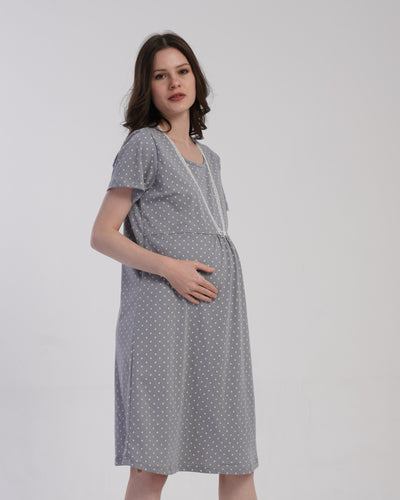 Maternity robe 100%cotton - gray