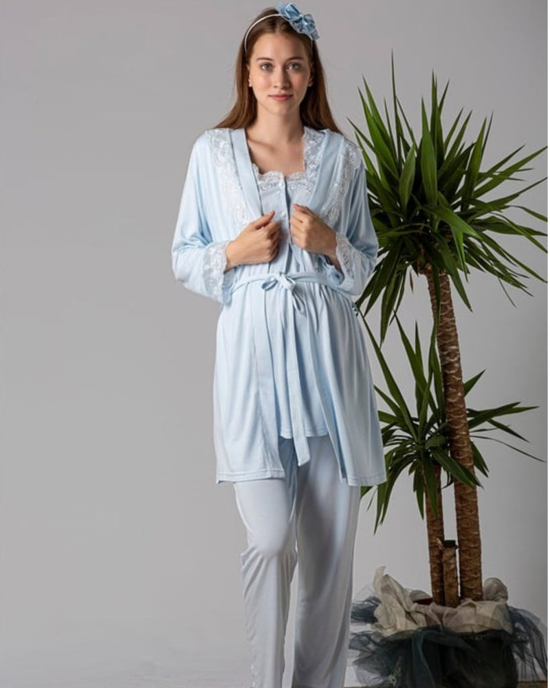 Maternity set -3 pieces with Elegant Lace Details blue