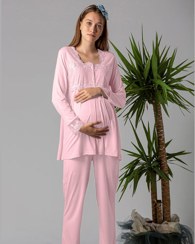 Maternity set– 3 pieces with Elegant Lace Details pink