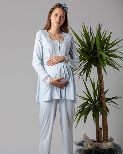 Maternity set -3 pieces with Elegant Lace Details blue