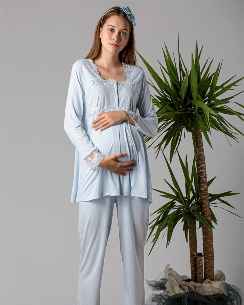 Maternity set -3 pieces with Elegant Lace Details blue
